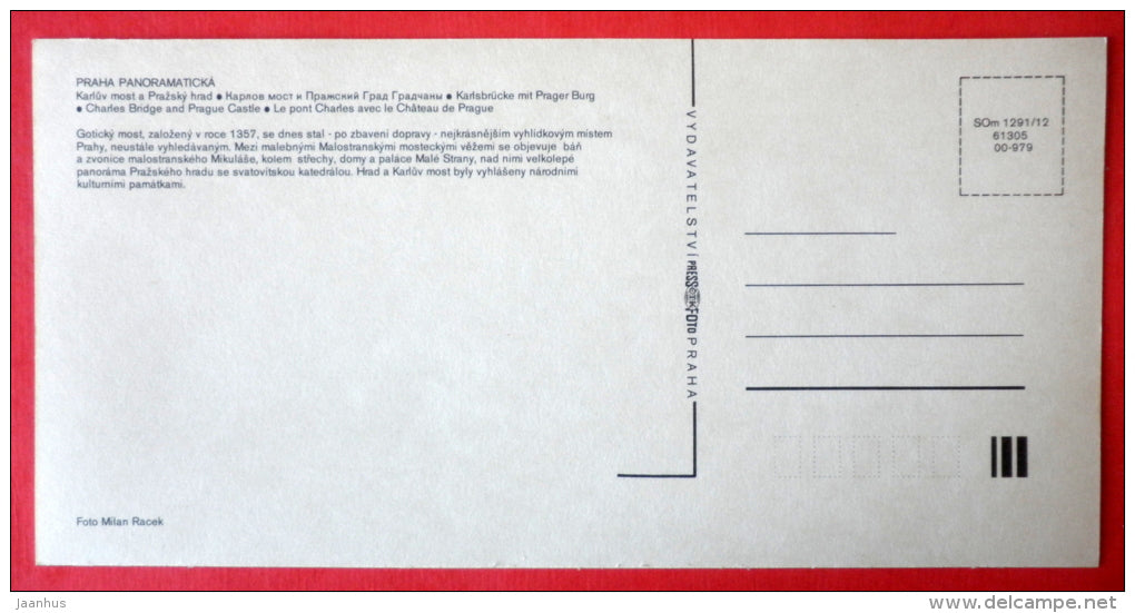 Charles Bridge and Prague Castle - Prague - Praha - Czech Republic - Czechoslovakia - unused - JH Postcards