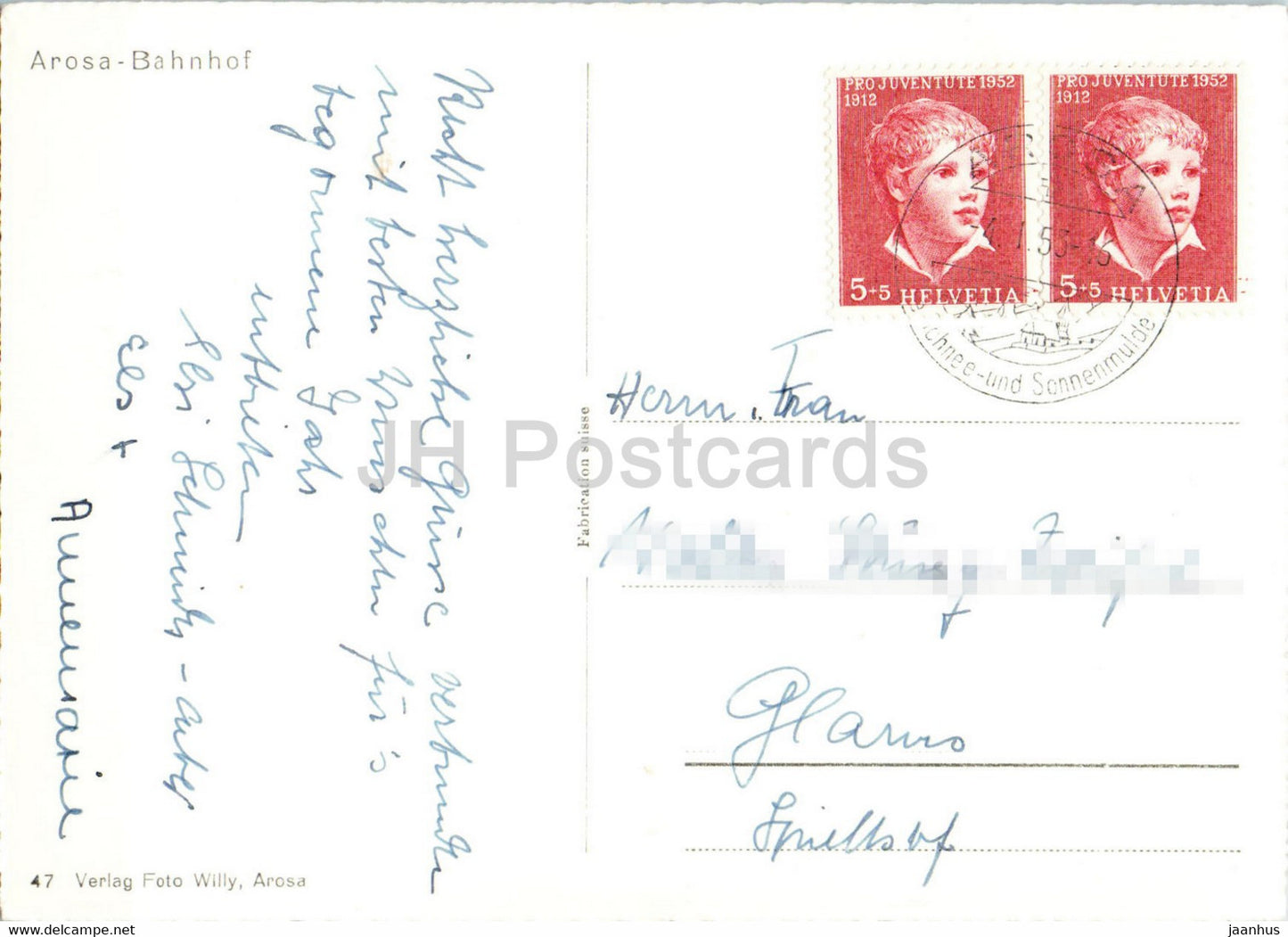 Arosa Bahnhof - 47 - carte postale ancienne - 1953 - Suisse - utilisé