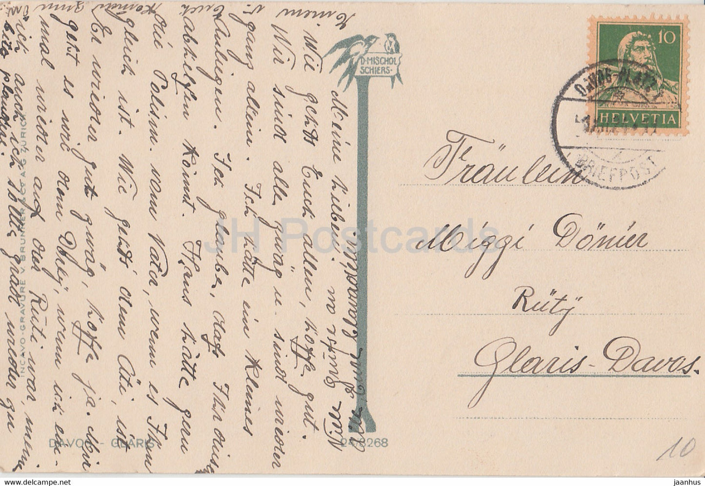 Davos Glaris - Heimat - alte Postkarte - 1924 - Schweiz - gebraucht