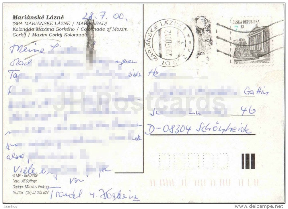 Marianske Lazne - Colonnade of Maxim Gorky - Czech - used 2000 - JH Postcards