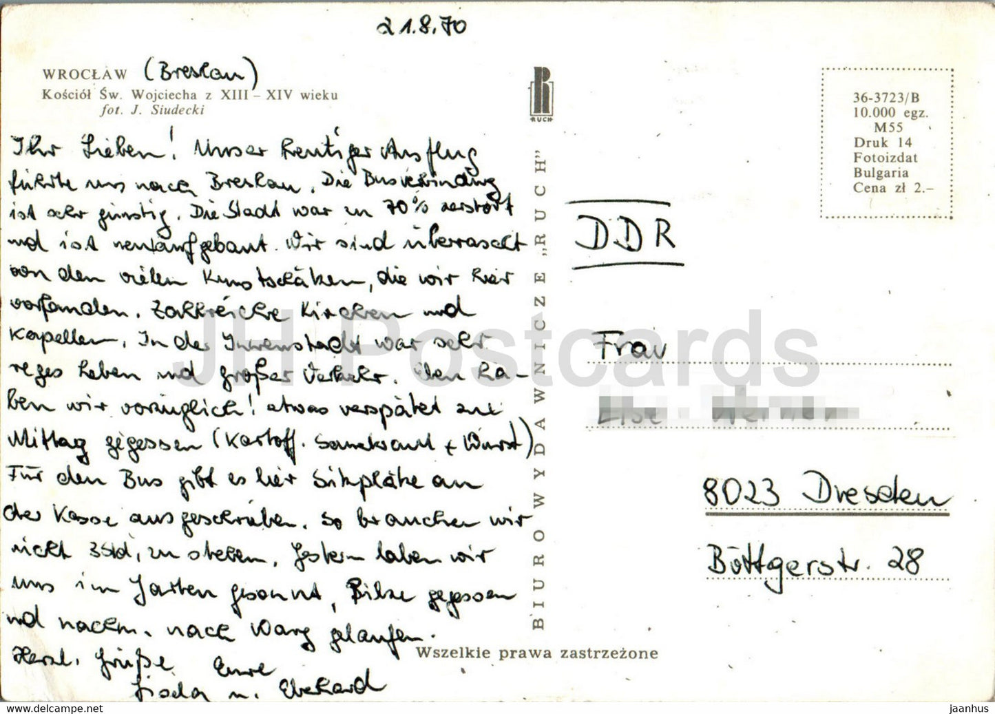 Wroclaw - Kosciol Sw Wojciecha - Église Saint-Adalbert - 1970 - Pologne - d'occasion