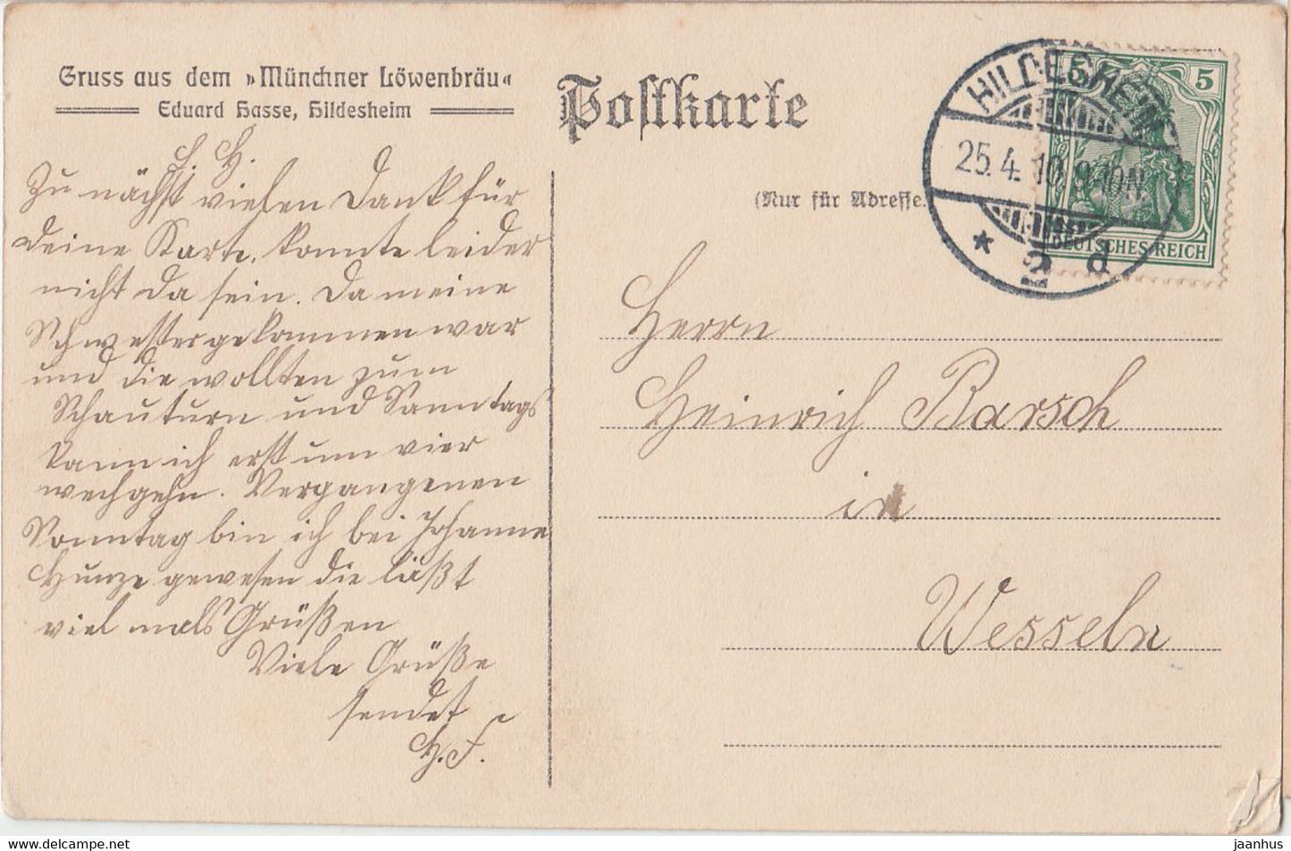 Munchen - Gruss aus dem Munchner Lowenbrau - Eduard Hasse - old postcard - 1910 - Germany - used