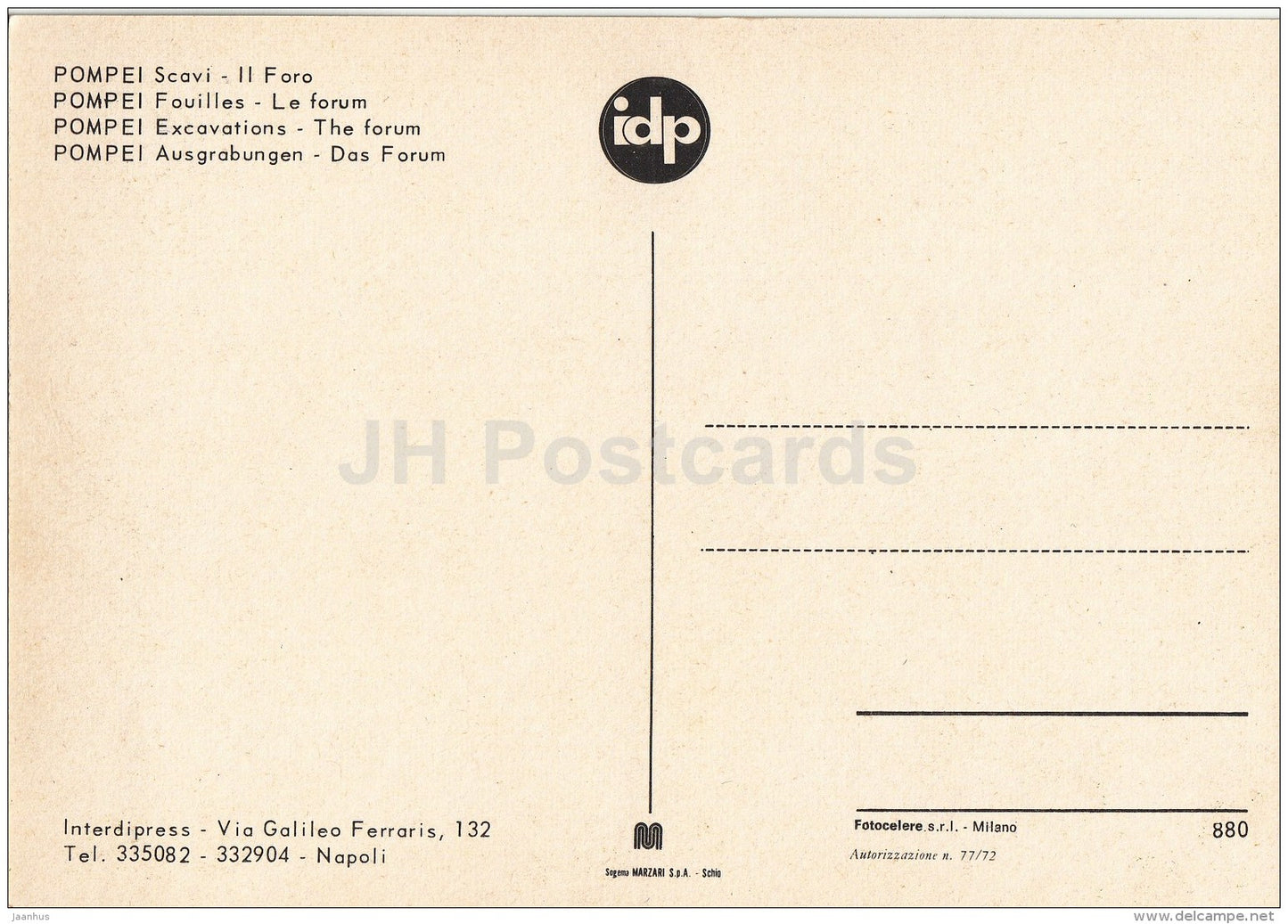 Pompei Scavi & Il Foro - Pompei Excavations , The Forum - 880 - Italy - Italia - unused - JH Postcards