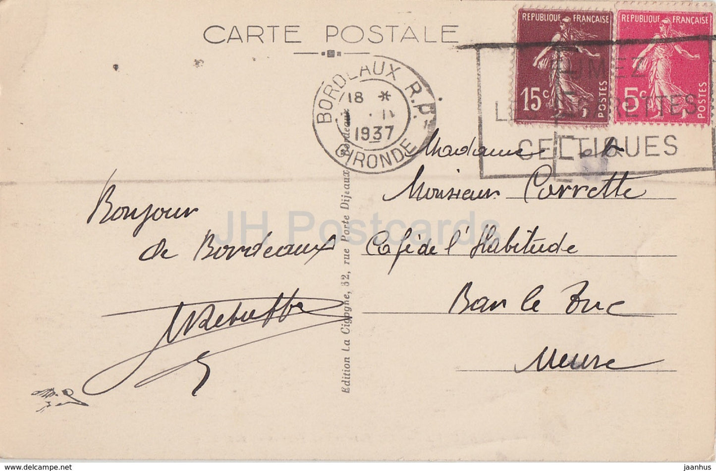 Bordeaux - Les Jardins et Terrasses sur les quais - 34 - alte Postkarte - 1937 - Frankreich - gebraucht