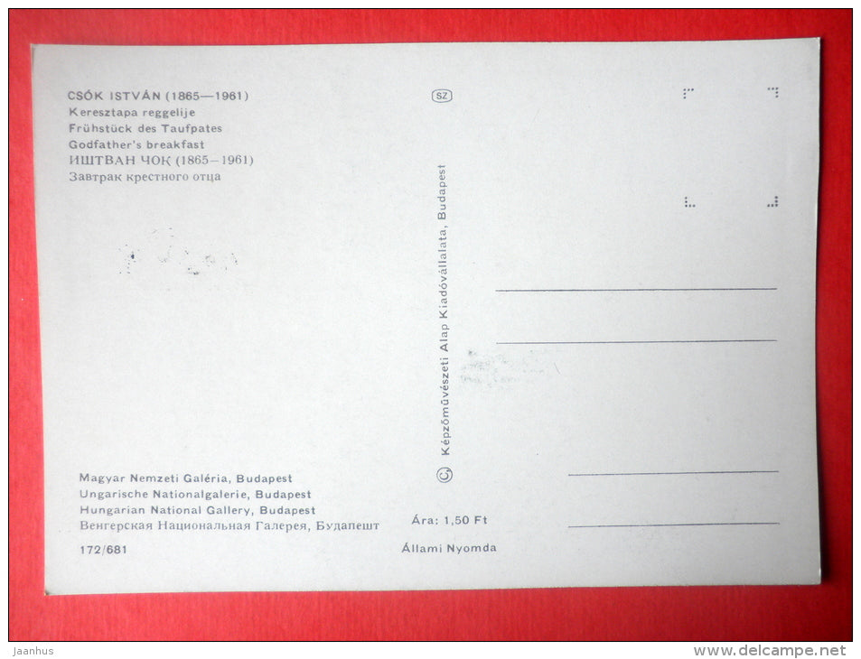 Maximum Card - painting by Csok Istvan , Godfather`s Breakfast - pipe - 1967 - Hungary - unused - JH Postcards