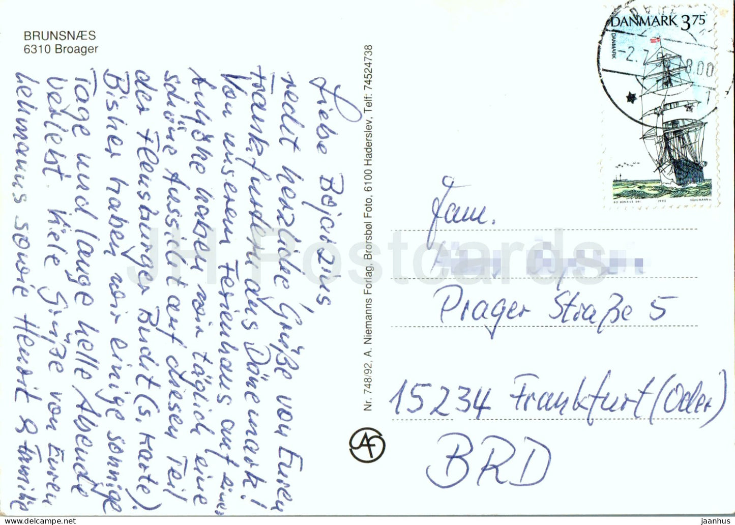 Brunsnaes - 6310 - Broager - 748/92 - 1993 - Denmark - used