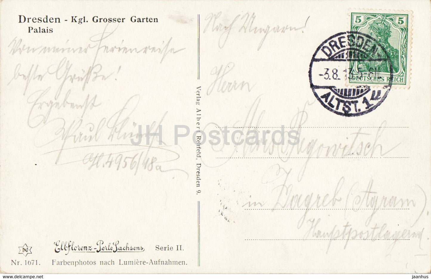 Dresden - Kgl. Großer Garten - Palais - Schloss - alte Postkarte - 1913 - Deutschland - gebraucht