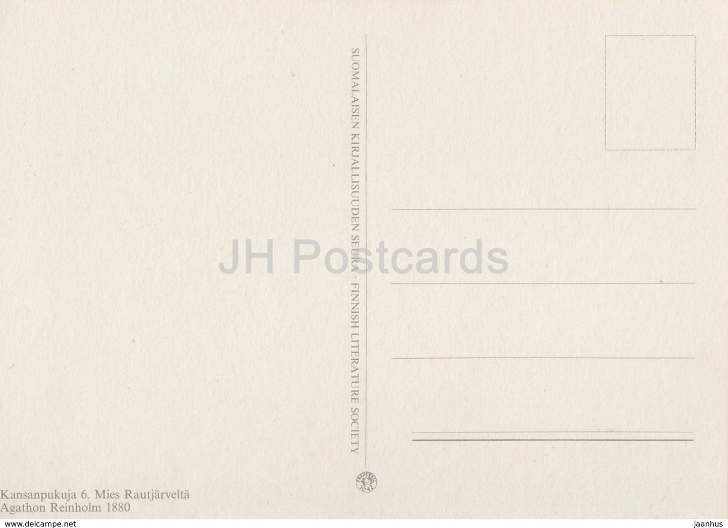 Rautjärvi Man - Agathon Reinholm - Finnish folk costumes - reproduction - Finland - unused - JH Postcards