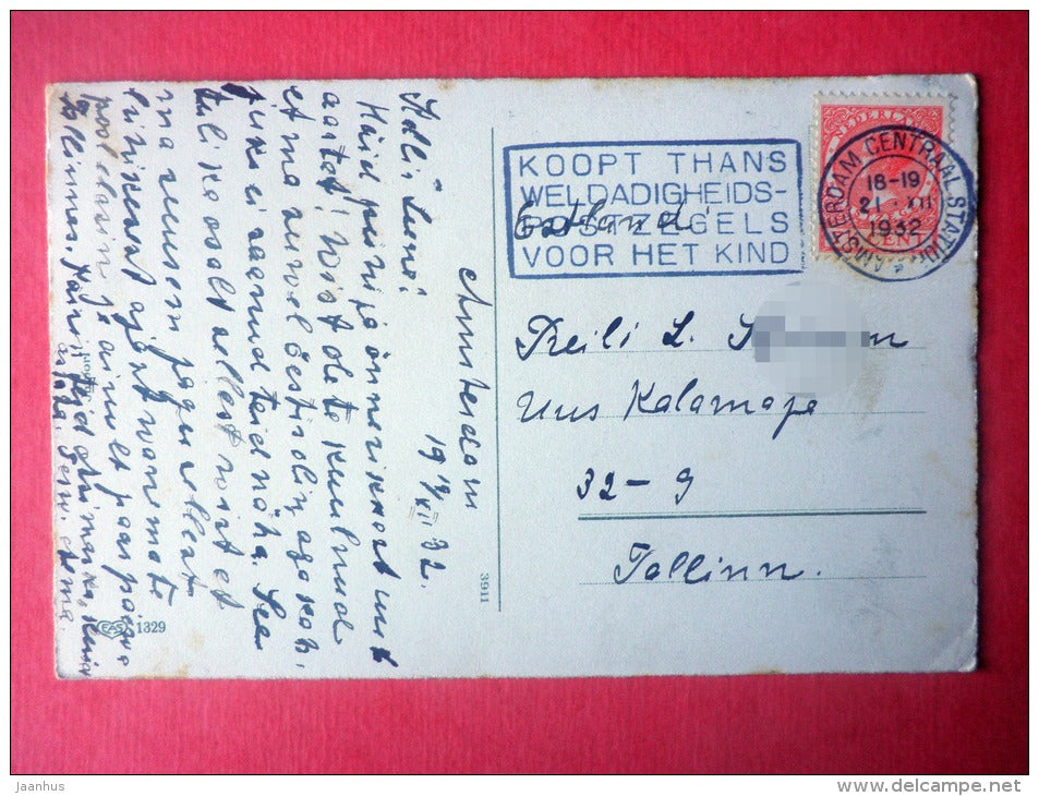 christmas greeting card - bells - EAS 1329 - sent from Netherlands Amsterdam to Estonia Tallinn 1932 - JH Postcards