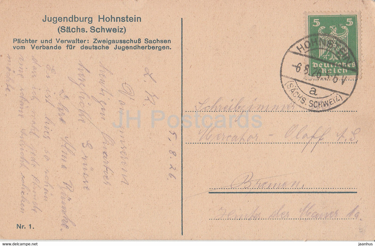 Jugendburg Hohnstein - Sachs Schweiz - 1 - old postcard - 1926 - Germany - used