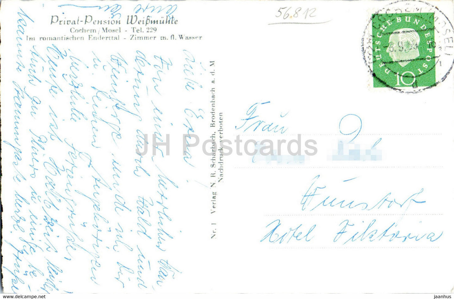 Privat Pension Weissmuhle - Cochem - old postcard - 1959 - Germany - used