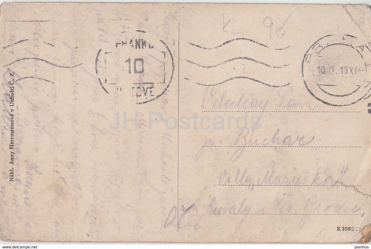 Unhost - Laurynova trida - old postcard - 1919 - Czech Republic - used
