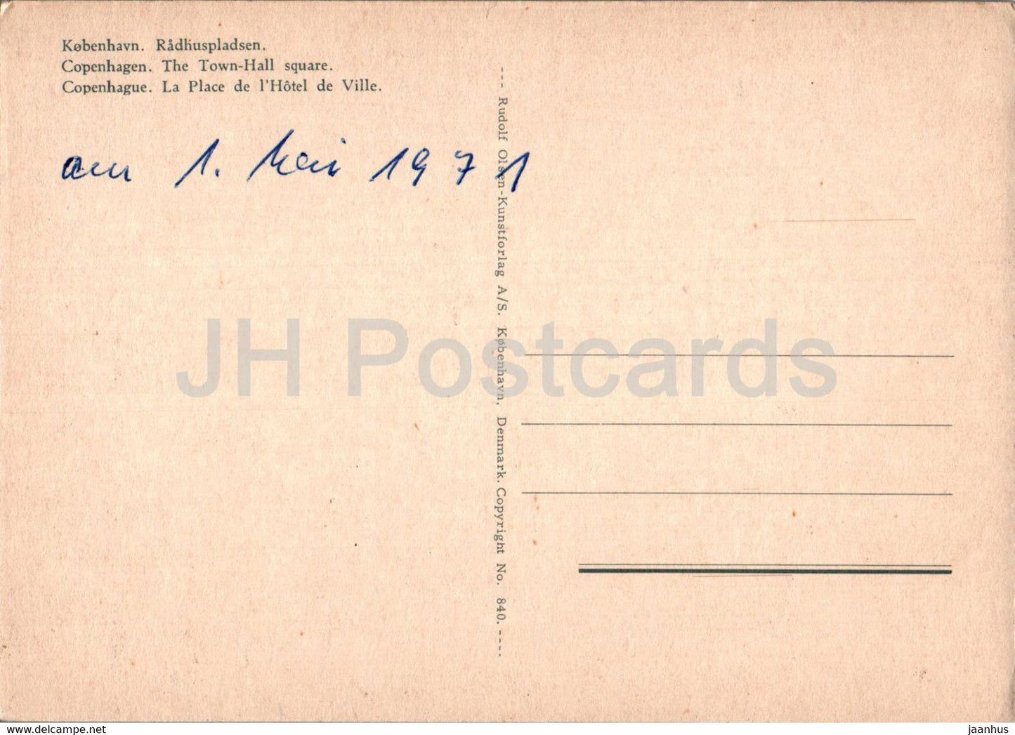 Copenhague - Kopenhagen - Radhuspladsen - Place de l'Hôtel de Ville - 840 - 1971 - Danemark - occasion