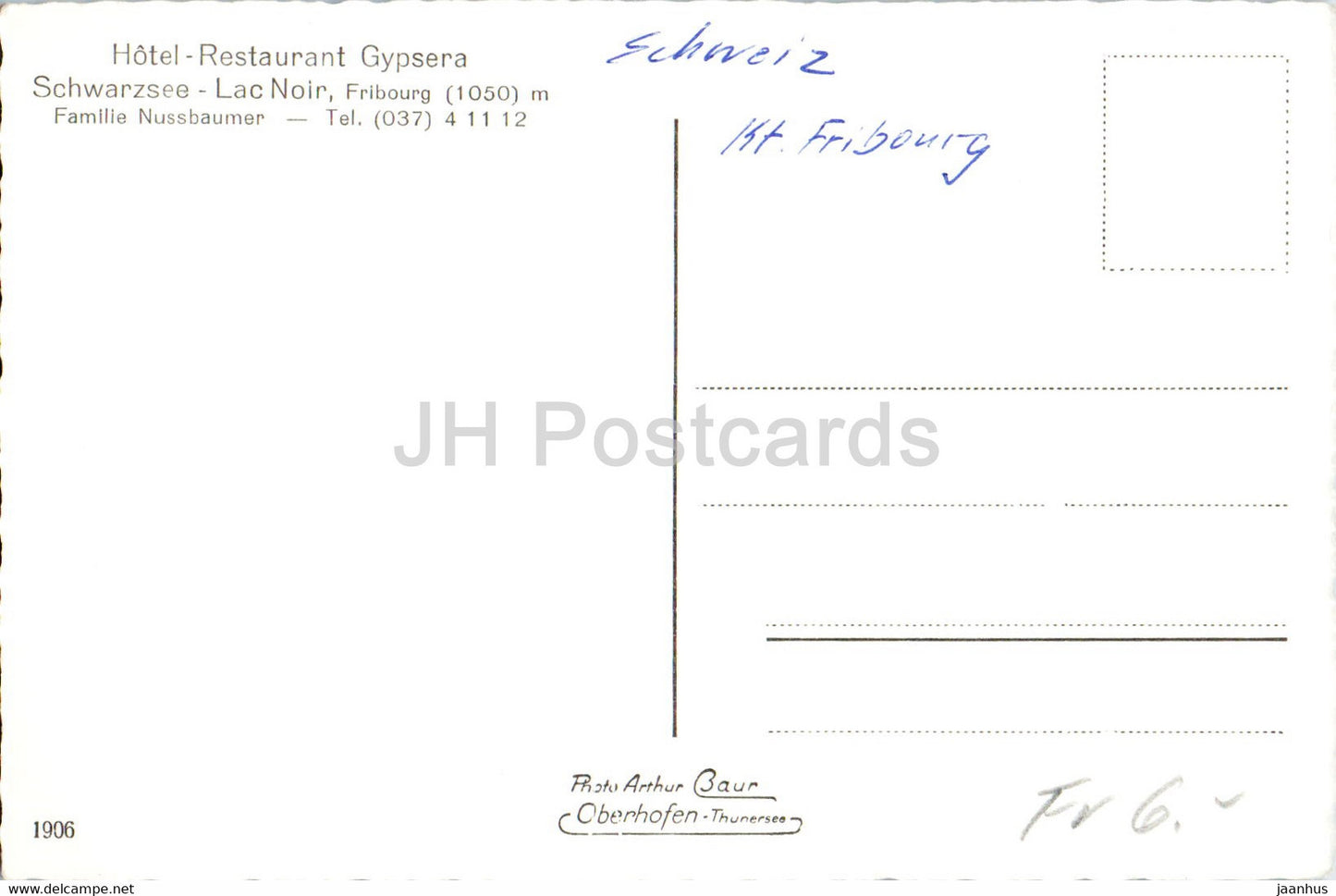Schwarzsee - Lac Noir - Fribourg 1050 m - carte postale ancienne - Suisse - occasion