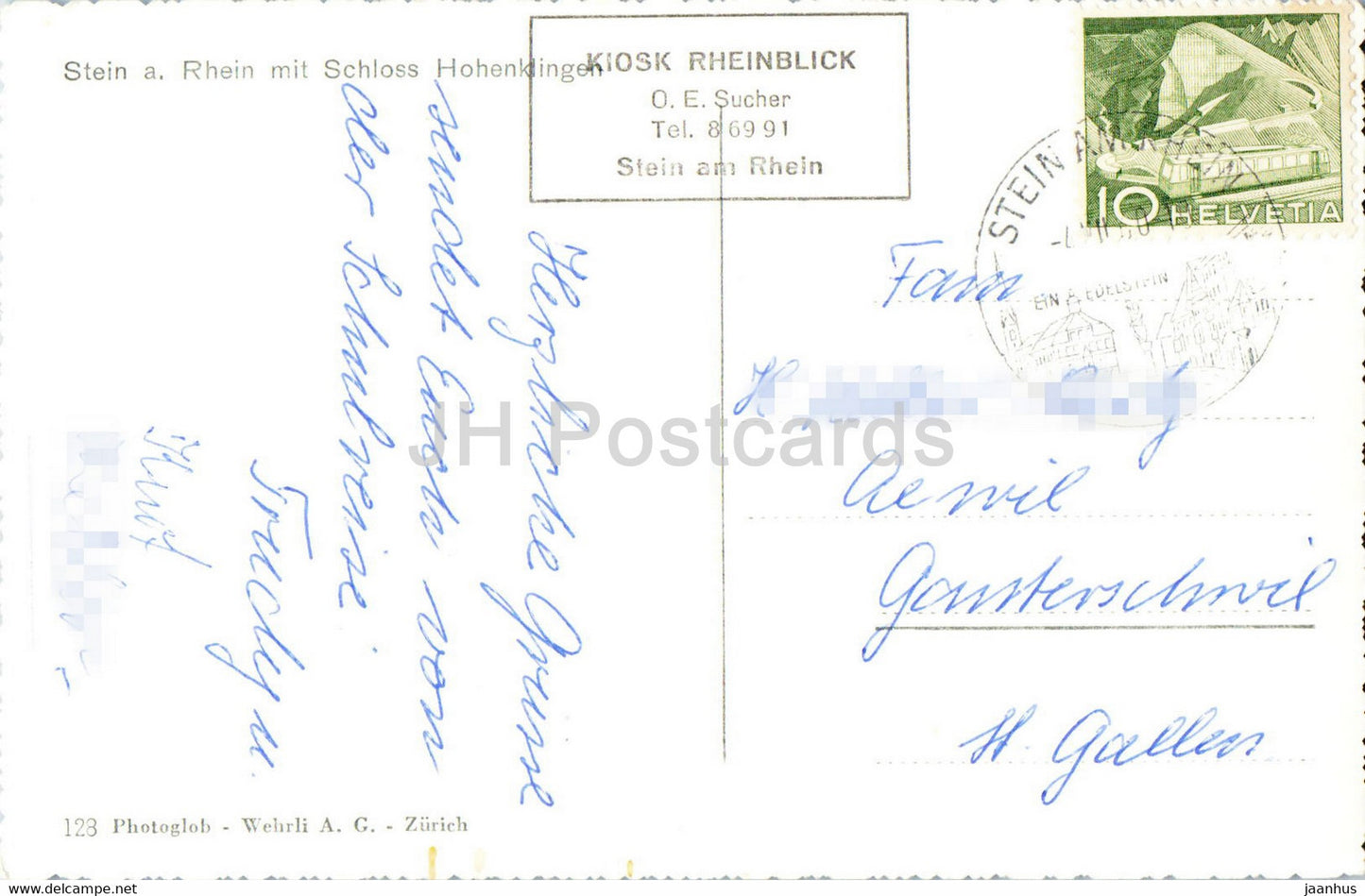 Stein a Rhein mit Schloss Hohenklingen - 128 - carte postale ancienne - 1960 - Suisse - utilisé