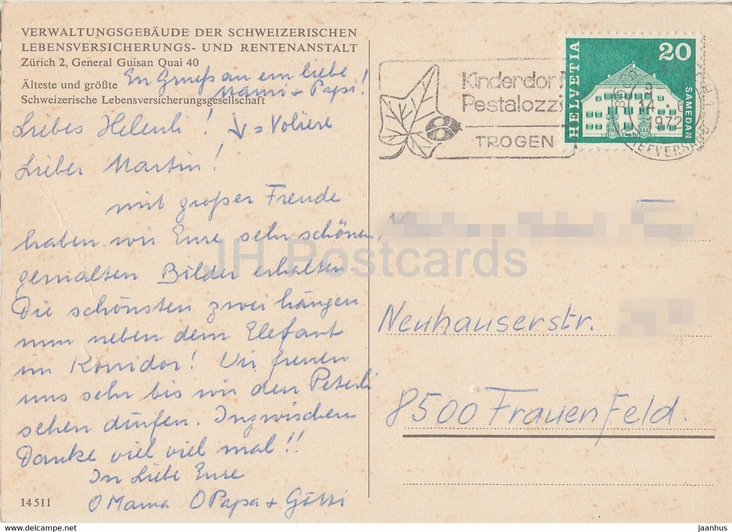 Zurich - Verwaltungsgebaude der Schweizerischen Lebensversicherungs und Rentenanstalt - 1972 - Suisse - d'occasion