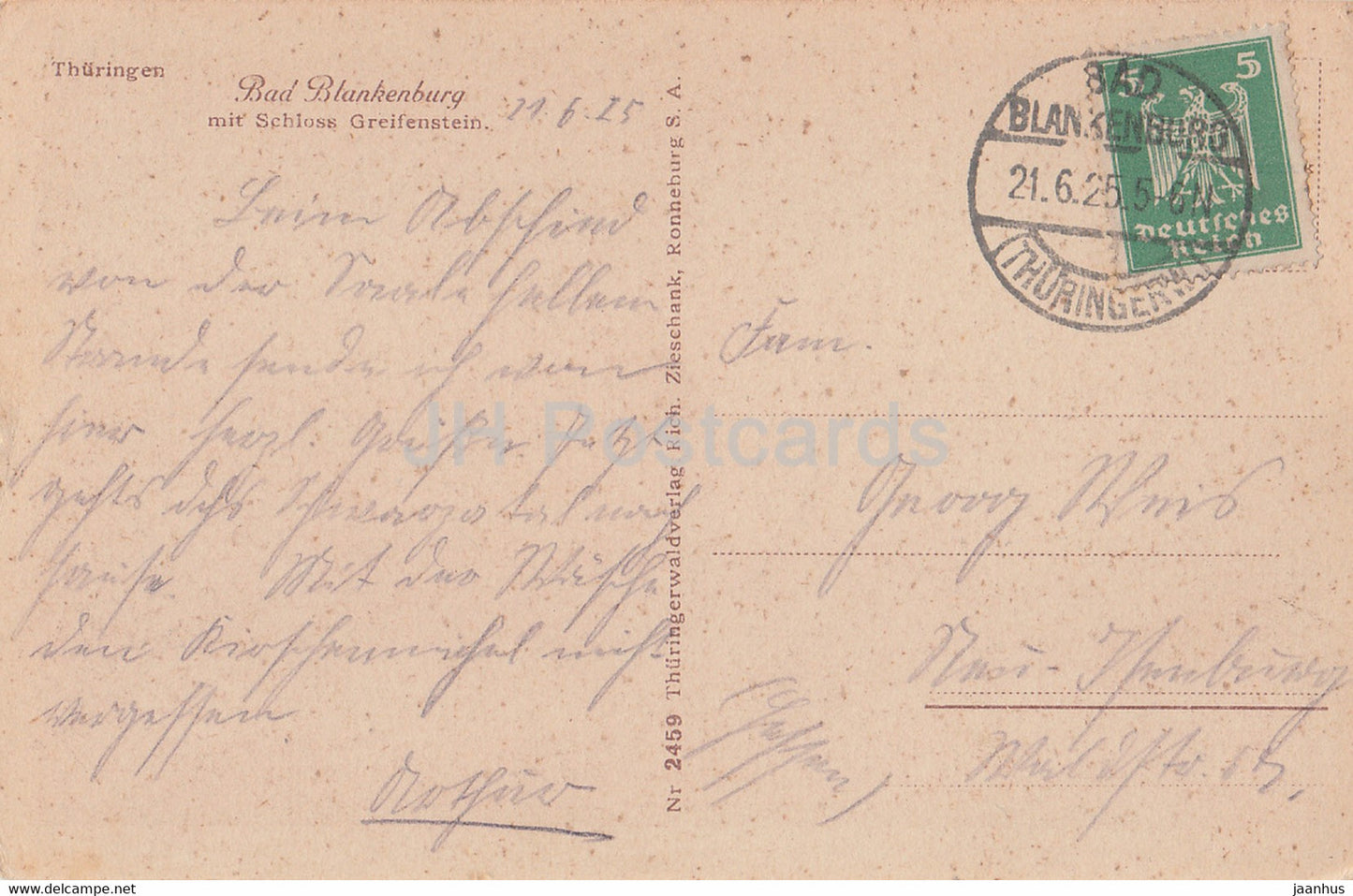Bad Blankenburg - mit Schloss Greifenstein - old postcard - 1925 - Germany - used