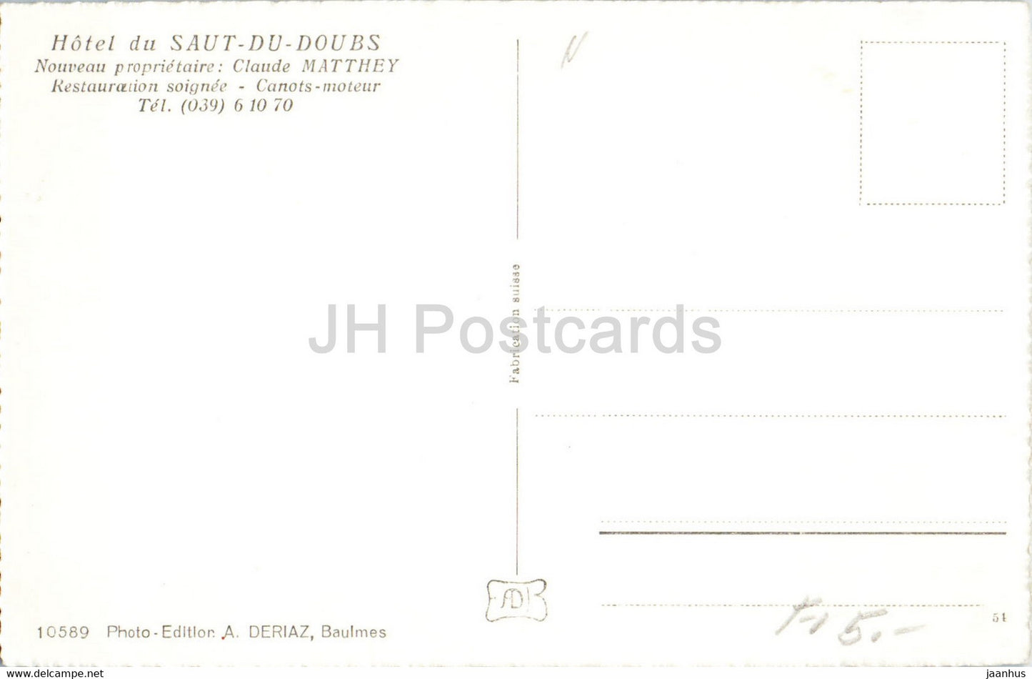Bassins et Saut Du Doubs - Barrage du Chatelot - 10589 - Schweiz - unbenutzt