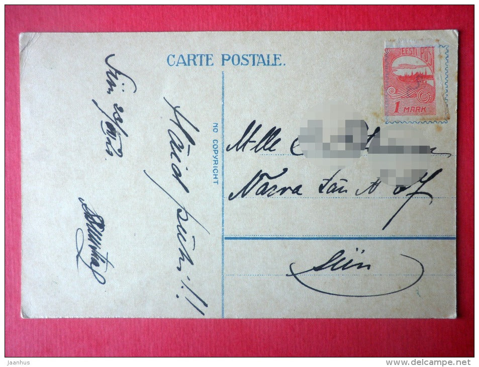 christmas greeting card - deer - forest - 105 - circulated in Estonia Tallinn 1920 - JH Postcards