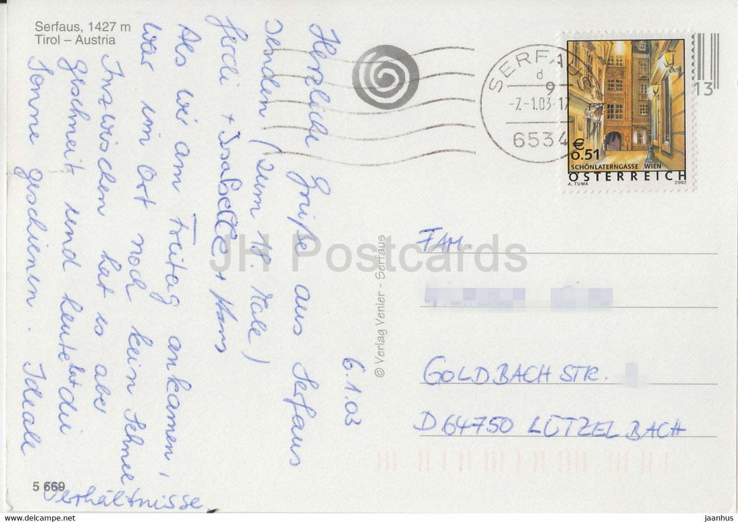 Serfaus 1427 m - vue - Tirol - 2003 - Autriche - occasion