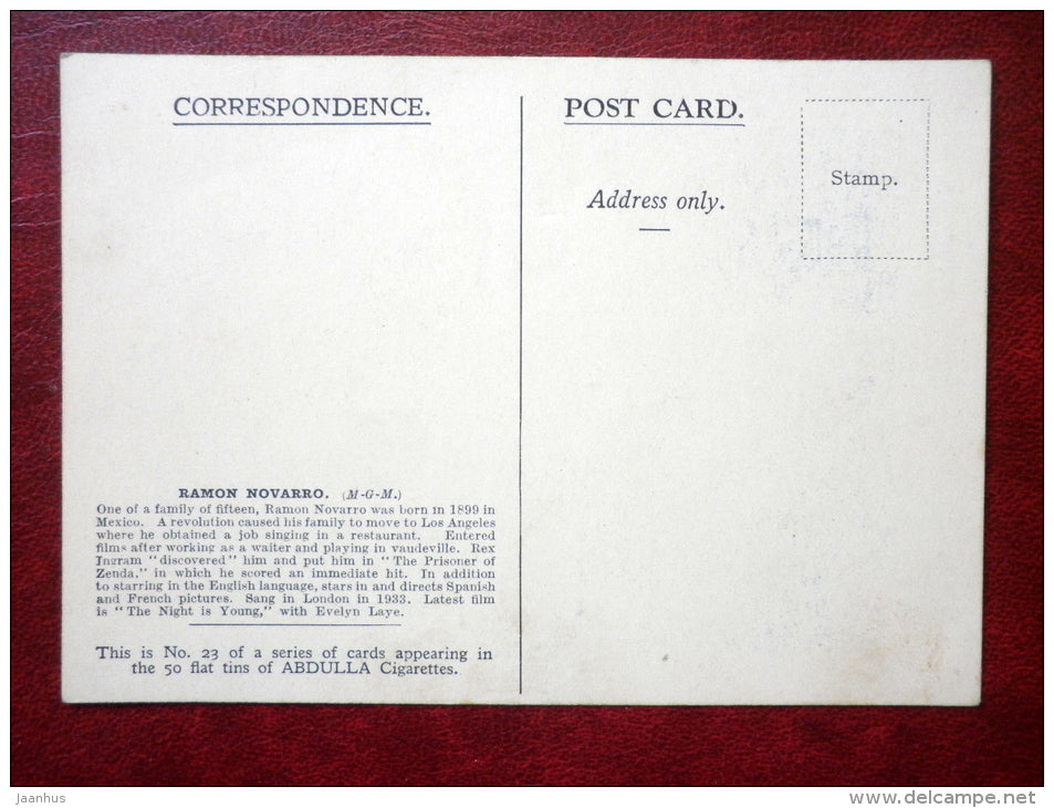 movie actor - Ramon Novarro - cinema - No 23 - unused - JH Postcards