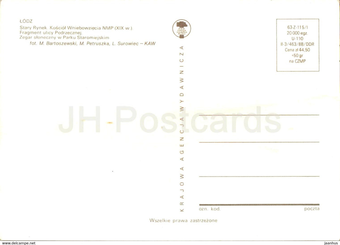 Lodz - Stary Rynek - Kosciol - ulica - Zegar sloneczny - Church - Street - Sundial - multiview - Poland - unused