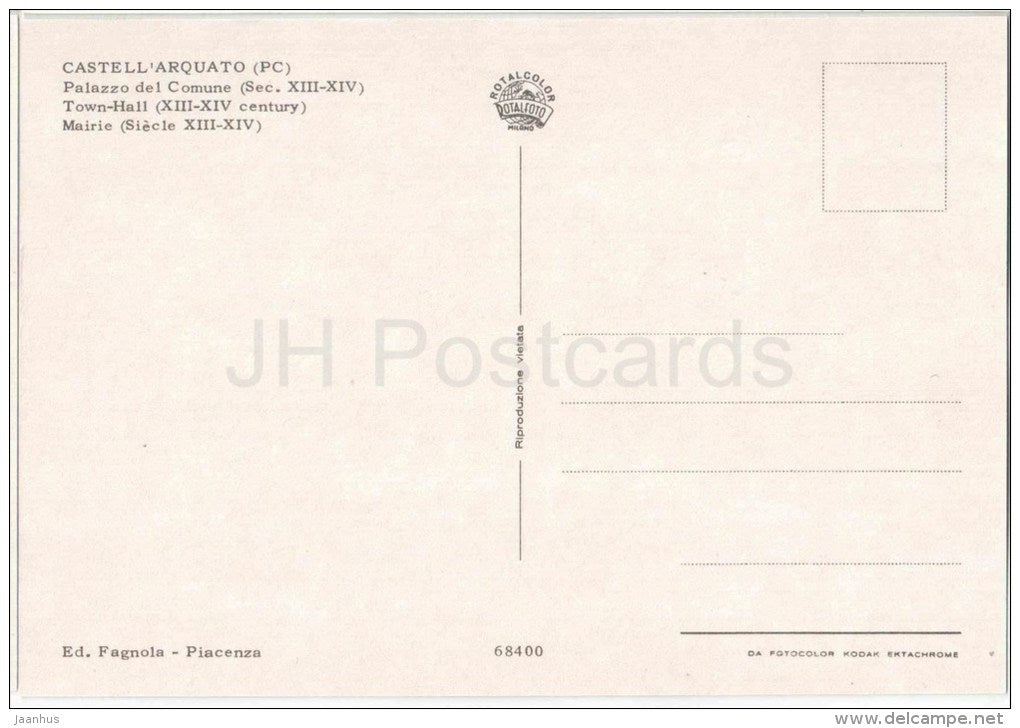 Palazzo del Comune - Town Hall - Castell`Arquato - Piacenza - Emilia-Romagna - 68400 - Italia - Italy - unused - JH Postcards
