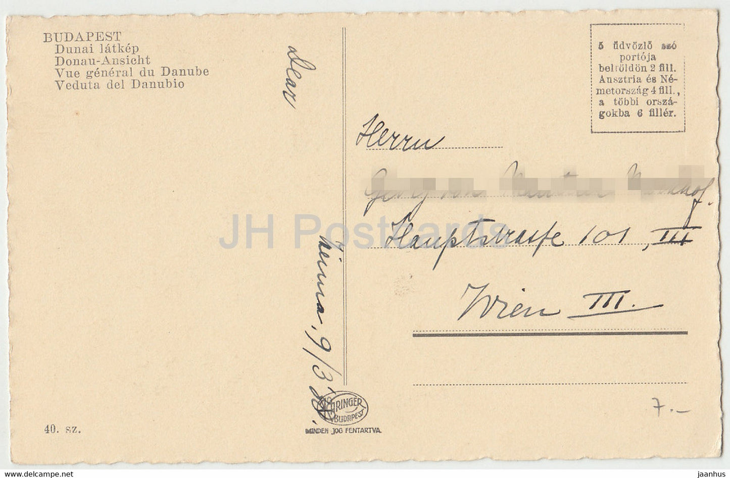 Budapest - Dunai laktep - View at the Danube river - old postcard - 1938 - Hungary - used