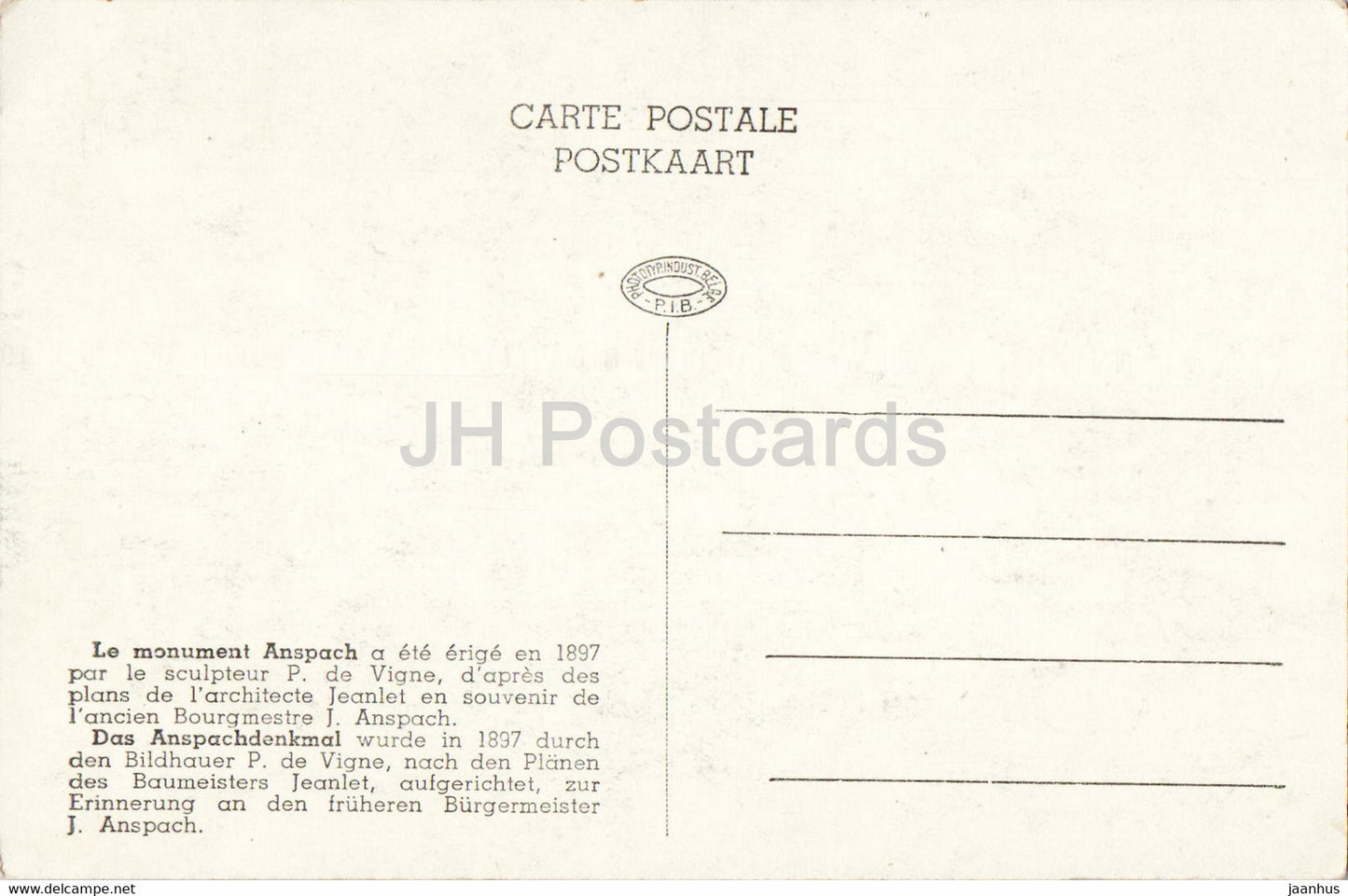 Bruxelles - Brussels - Monument Anspach - Anspachdenkmal - old postcard - Belgium - unused