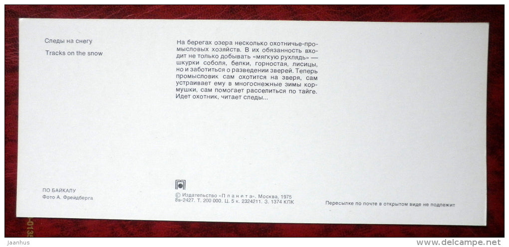 hunter - dog - on Lake Baikal - 1975 - Russia USSR - unused - JH Postcards