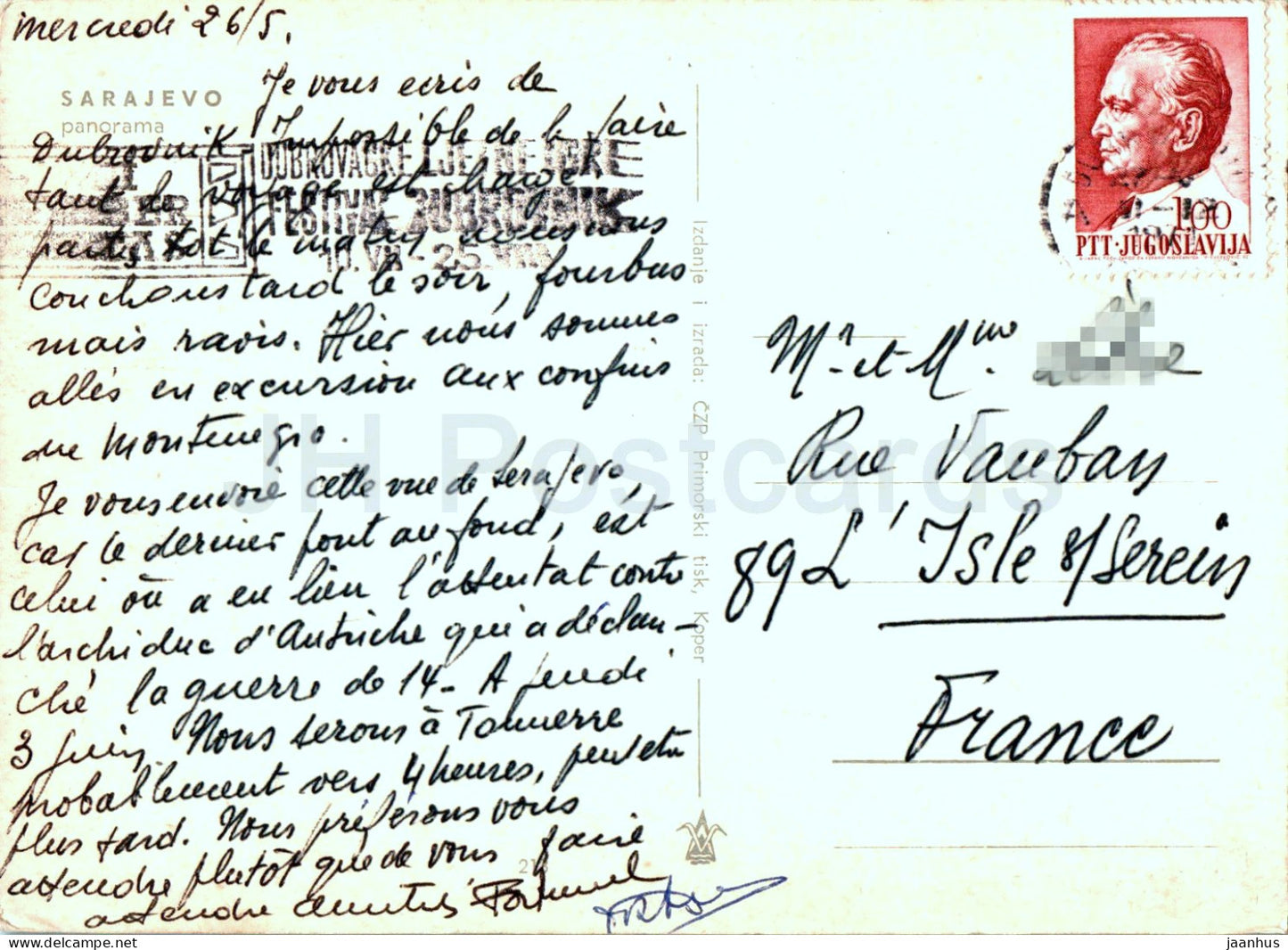 Sarajevo - panorama - bridge - CZP Primorski - Yugoslavia - Bosnia and Herzegovina - used