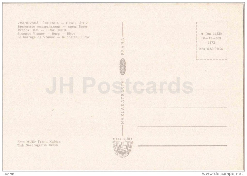 Vranov Dam - Bitov castle - Czechoslovakia - Czech - unused - JH Postcards