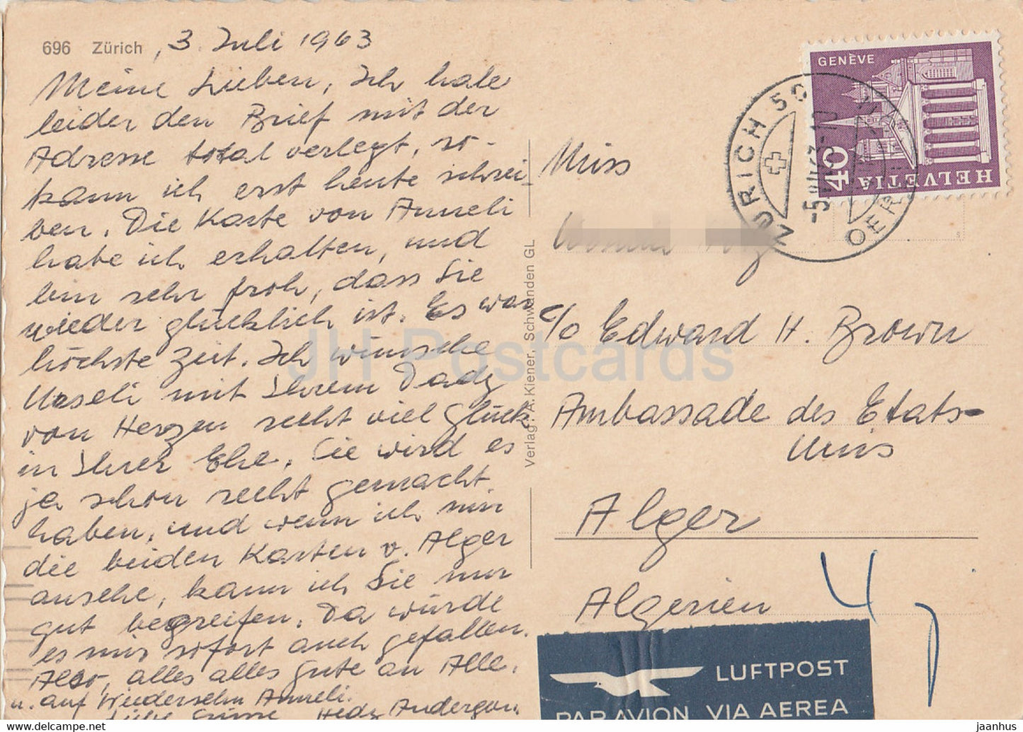 Zurich - City View - 1963 - Suisse - d'occasion