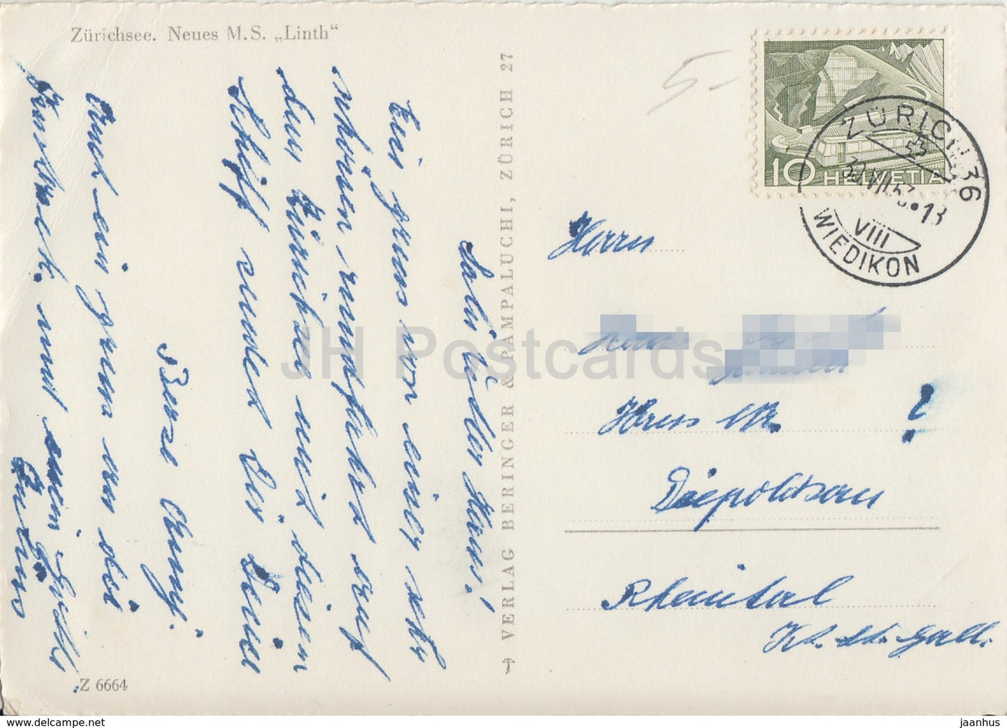 Zürichsee - Neues MS Linth - Schiff - 1953 - Schweiz - gebraucht