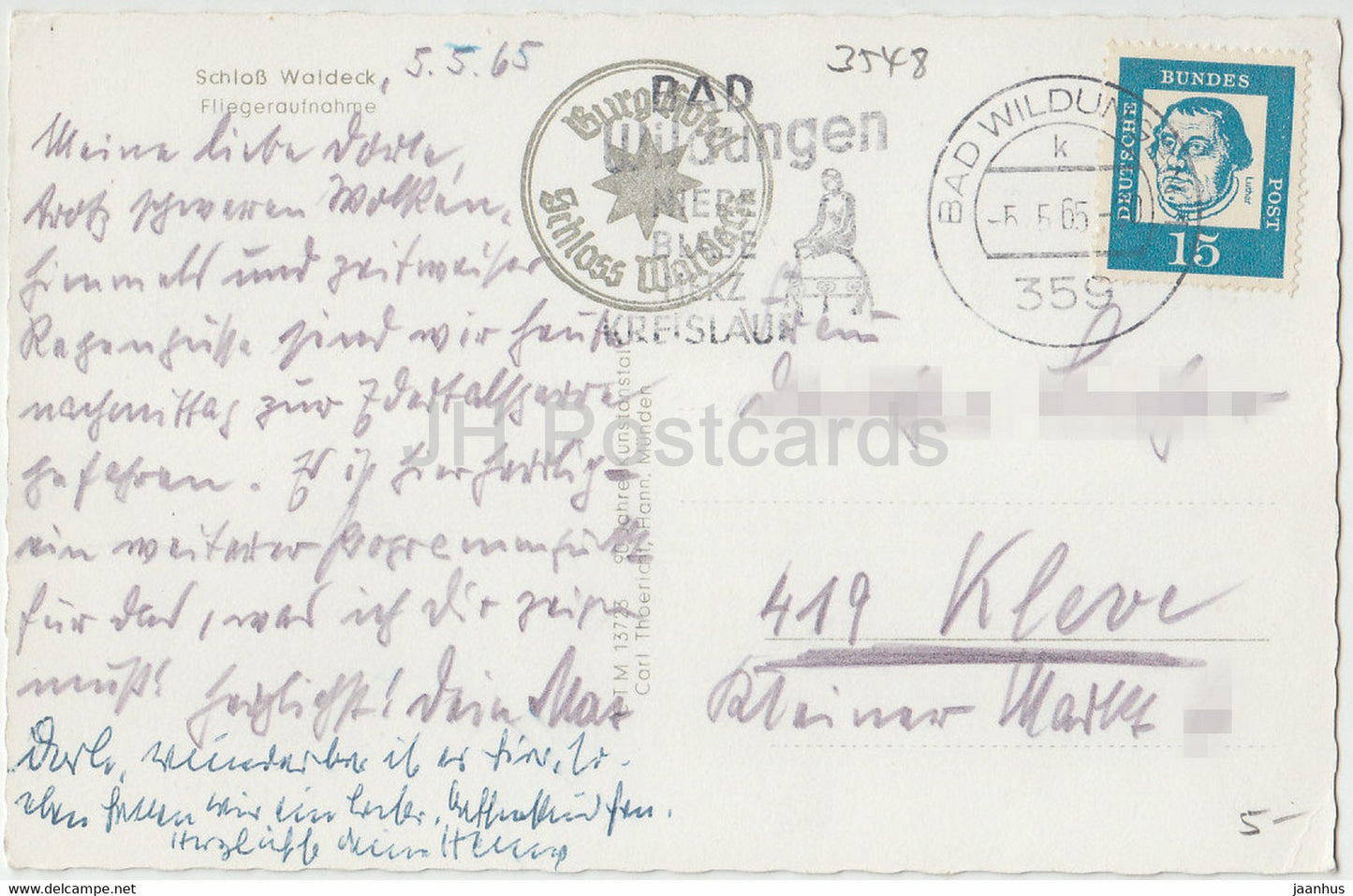 Schloss Waldeck - Fliegeraufnahme - Schloss - 1965 - Deutschland - gebraucht