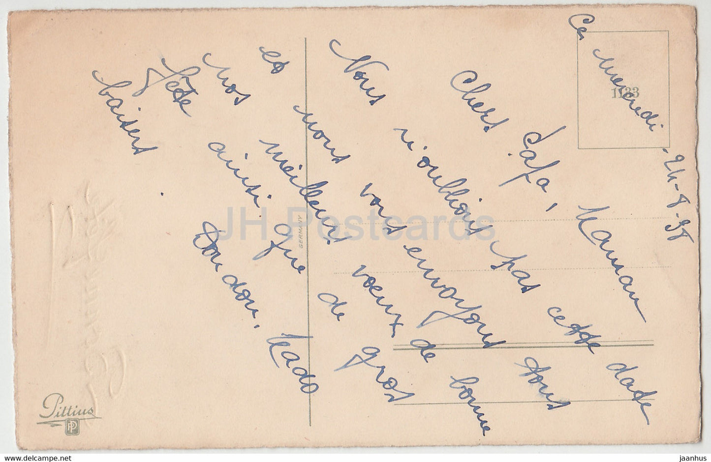 Birthday Greeting Card - Bonne Fete - flowers - roses in a basket Pittius - illustration - old postcard - France - used