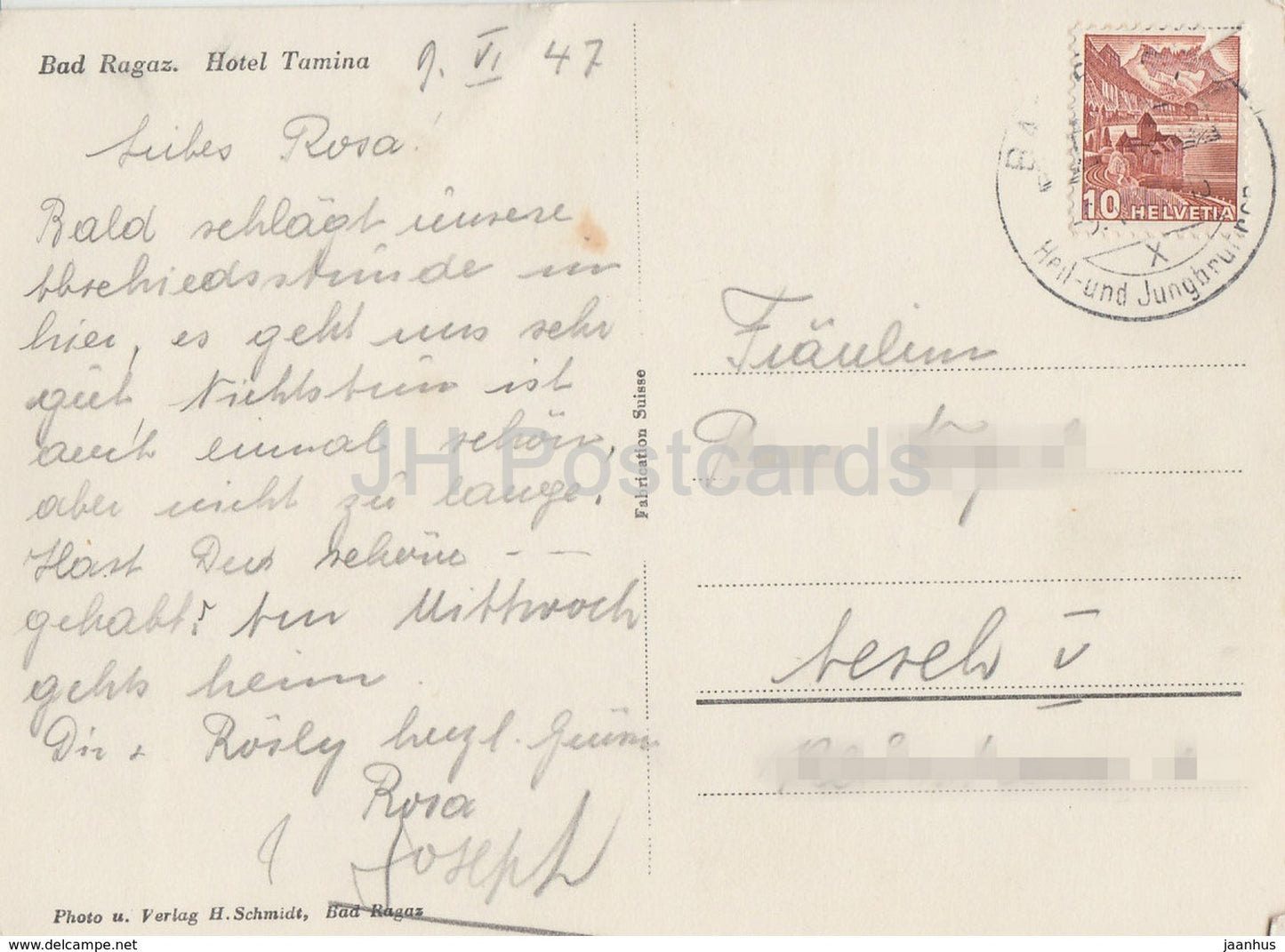 Bad Ragaz - hotel Tamina - 1947 - Switzerland - used