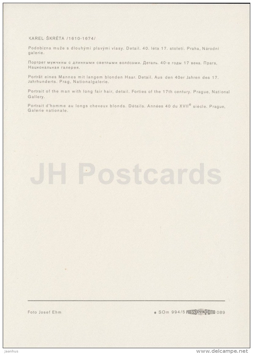 painting by Karel Skreta - Portrait of a man with long Fair Hair - Czech art - large format card - Czech - unused - JH Postcards