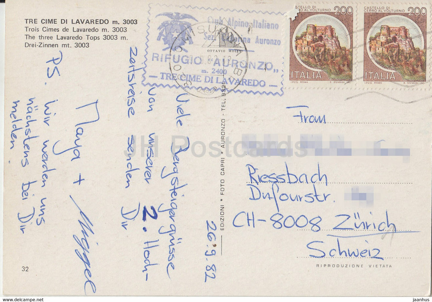 Tre Cime de Lavaredo - Three Lavaredo Tops 3003 m - 1982 - Italy - Italia - used