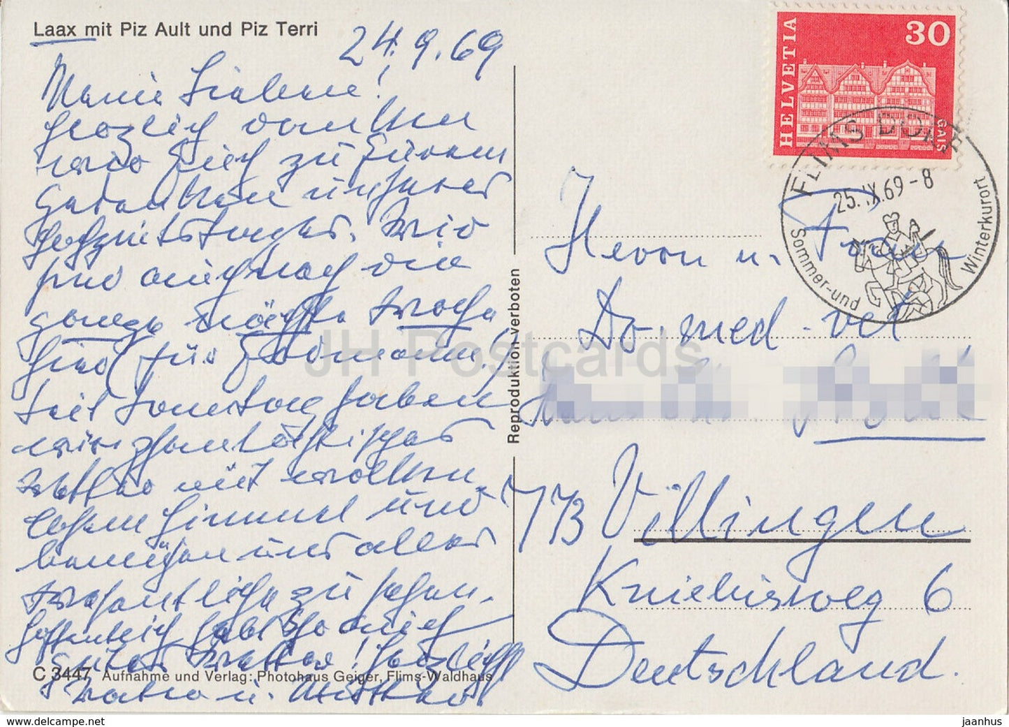 Laax mit Piz Ault und Piz Terri - C 3447 - Switzerland - 1969 - used