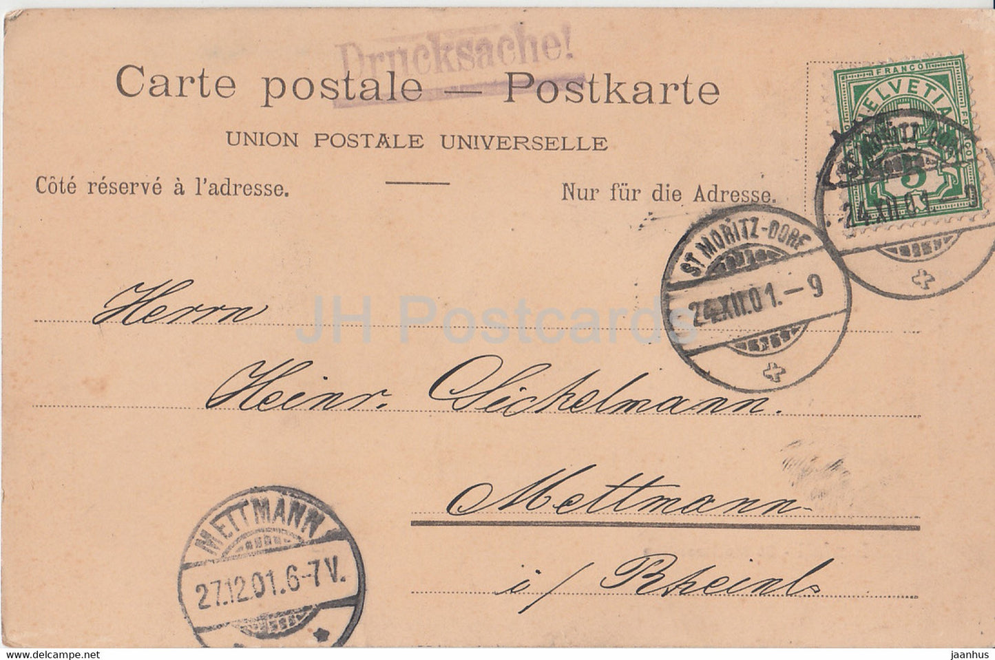 Innfall - St. Moritzer See - Engadin - 856 - alte Postkarte - 1901 - Schweiz - gebraucht