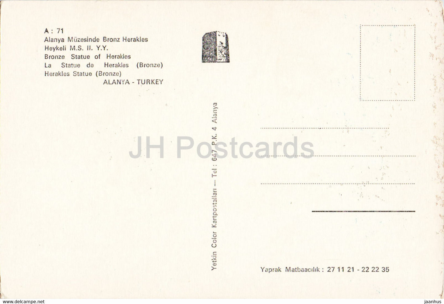 Alanya - Statue en bronze d'Héraclès - monde antique - art - Yetkin - Turquie - inutilisé