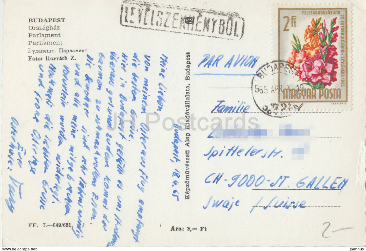 Budapest - Parliament - steamer - boat - LV - Ifjugarda - 1965 - Hungary - used