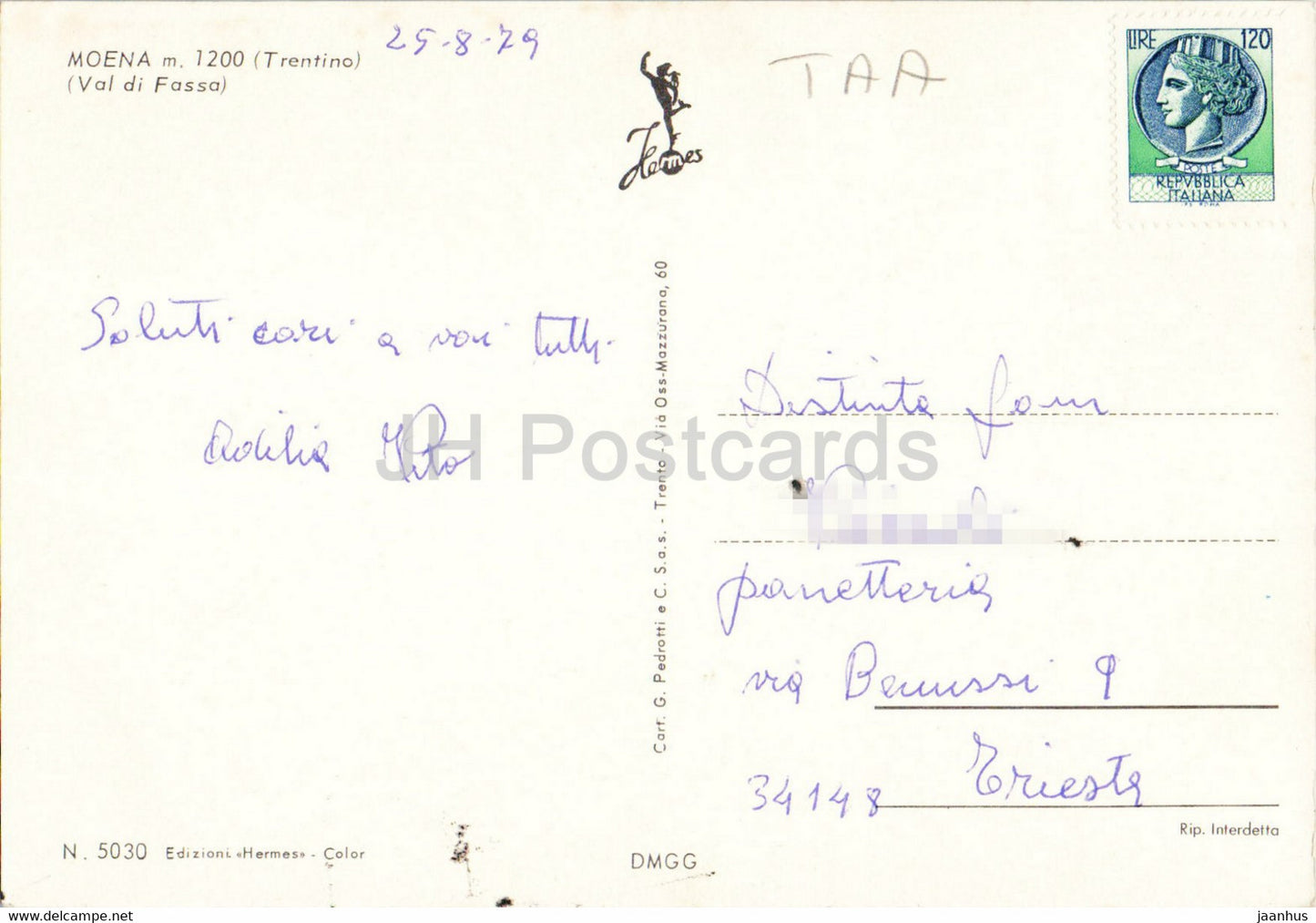 Saluti da Moena - Val di Fassa - church - town views - 1979 - Italy - used