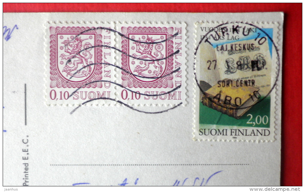 illustration by Walt Disney - cartoon - telephone - duck - Finland - sent from Finland Turku to Estonia USSR 1986 - JH Postcards