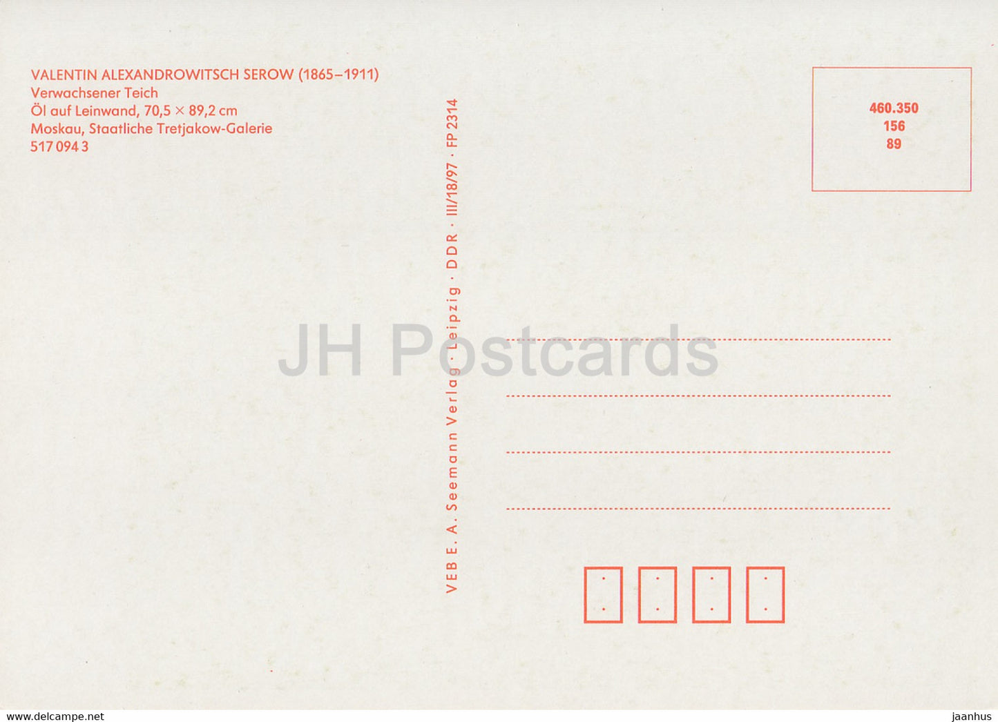 Gemälde von Valentin Serow Serov - Verwachsener Teich - Überwucherter Teich - Russische Kunst - Deutschland DDR - unbenutzt