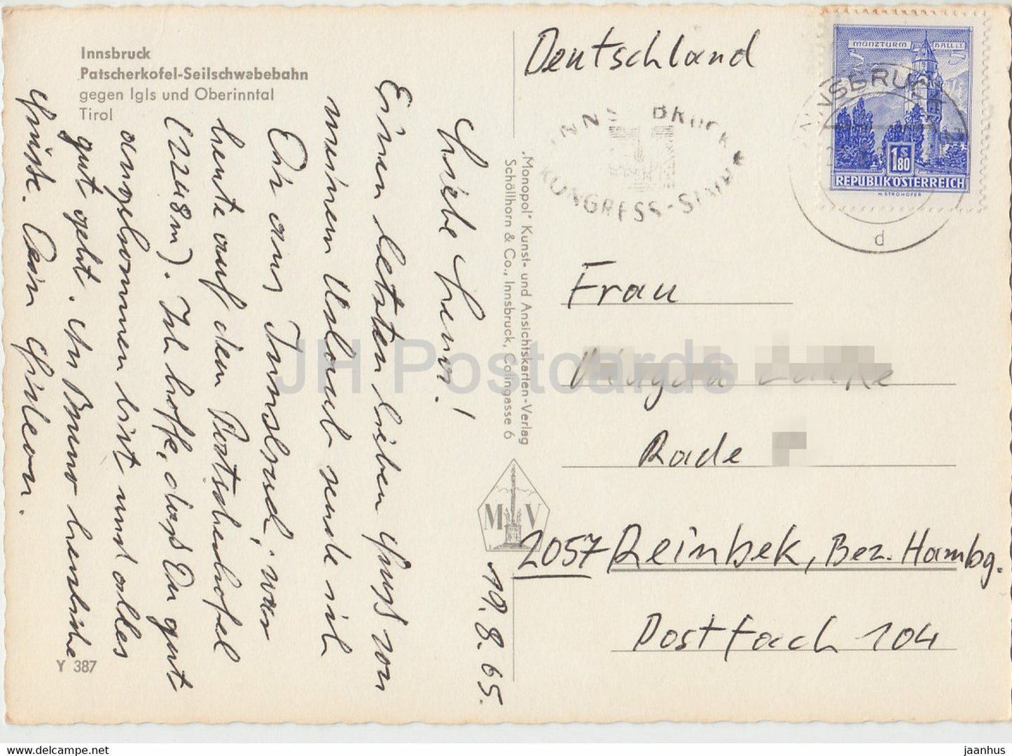 Innsbruck - Patscherkofel Seilschwebebahn gegen Igls und Oberinntal - Tirol - cable car - 1965 - Austria - used