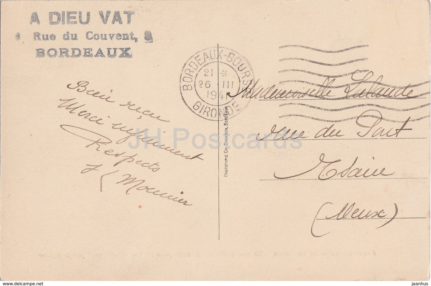 Foyer du Marin de Bordeaux - Le Grand tableau de la Chapelle - Les Naufrages - 1941 - old postcard - France - used