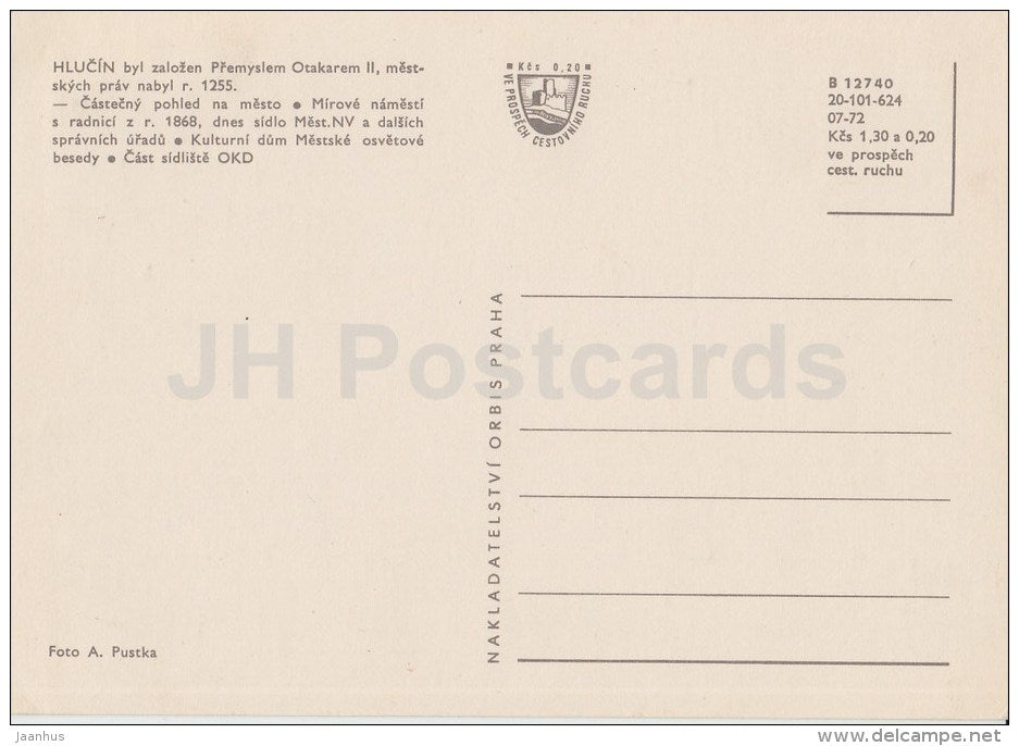 general view - Peace Square - Culture House - Hlucin - Czech Republic - Czechoslovakia - unused - JH Postcards