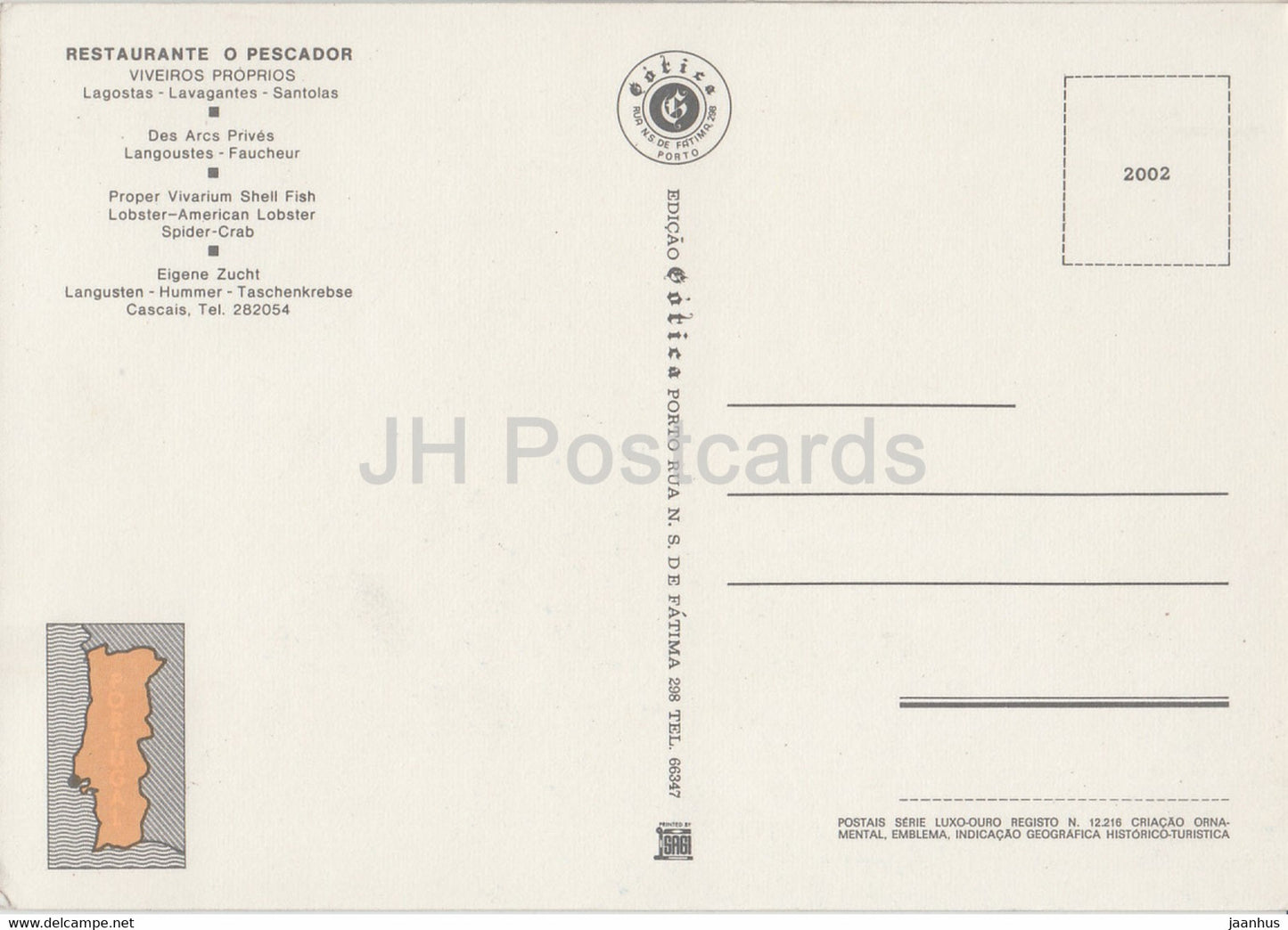 Restaurante o Pescador - Viveiros Proprios - Restaurant de poissons - Proper Vivarium Shell Fish - Portugal - inutilisé